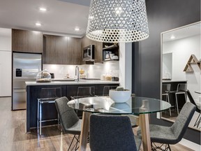 The kitchen in the A1 plan at Radius, by Bucci Developments, in Bridgeland.