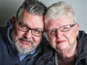 Chris Jost is taking care of his mother Patricia Jost, 73. They are pictured at the Alzheimer Society offices in Calgary,  on Tuesday November 20, 2018. The society is one of the recipients of the 2018 Calgary Herald Christmas Fund.