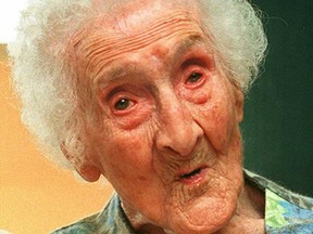 Jeanne Calment pictured just before her 120th birthday. Under a new theory questioning Calment's true identity, she would have been only 97 in this photo.