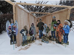 Red Deer Lake United Church decided to update its nativity scene this year, with a modern and relevant take on this important scene. Photo courtesy Larry Stilwell, local artist and RDLUC church member.