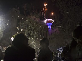 Fireworks will be shooting from the top of the Calgary Tower for the second year in a row this New Years Eve. Mayor Naheed Nenshi watches as fireworks erupt from the top of the Calgary Tower in this file photo as part of the opening ceremonies of Beakerhead, a festival celebrating science, engineering and the arts.