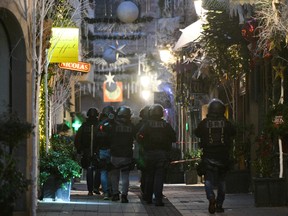 Members of the French special forces BRI (Research and Intervention Brigade - Brigades de recherche et d'intervention) conduct searches on December 12, 2018 for the gunman who opened fire near a Christmas market in Strasbourg.