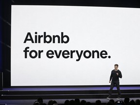 Airbnb co-founder and CEO Brian Chesky speaks during an April 2018 event in San Francisco. Calgary city council wants to develop a tiered licence for home-sharing services as part of new regulations.