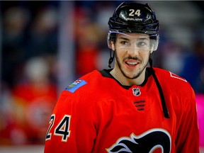 Calgary Flames Travis Hamonic during NHL hockey at the Scotiabank Saddledome in Calgary on Thursday, March 29, 2018. Al Charest/Postmedia