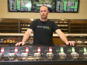 Jason Marshall, president of Green Earth Cannabis, behind the counter of his newly opened store on 33rd Street N.E. in Calgary on Tuesday, Dec. 4, 2018.