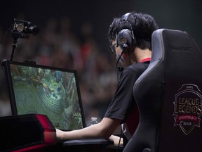 French video game player Hans Sama from the team Misfits Gaming competes in final of the "LCS", the first European divison of the video game "League of Legends", between Misfits Gaming and G2 Esports at the AccorHotels Arena in Paris on September 3, 2017. / AFP PHOTO / CHRISTOPHE SIMONCHRISTOPHE SIMON/AFP/Getty Images