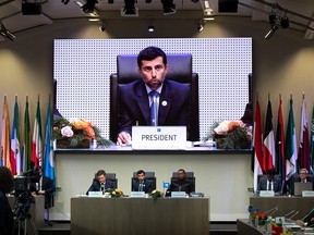 OPEC President UAE Energy Minister Suhail al-Mazrouei speaks during a meeting at the headquarters of the Organization of the Petroleum Exporting Countries in Vienna, Austria on Dec. 7, 2018.