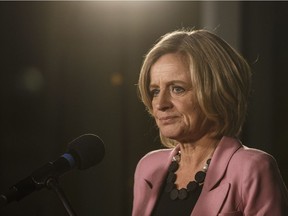 Alberta Premier Rachel Notley speaks during an announcement of a mandatory cut in oil production to deal with a price crisis that is costing Canada an estimated $80 million a day, in Edmonton on Sunday, Dec. 2, 2018.
