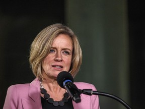 Alberta Premier Rachel Notley speaks during an announcement of a mandatory cut in oil production to deal with a price crisis that is costing Canada an estimated $80 million a day, in Edmonton on Sunday, Dec. 2, 2018.