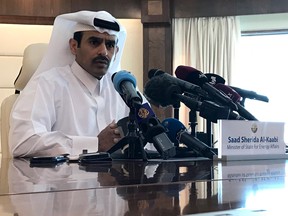 Saad Sherida Al-Kaabi, Qatari Minister of State for Energy Affairs, announces that Qatar will leave OPEC next month during a press conference in the capital Doha on Monday.