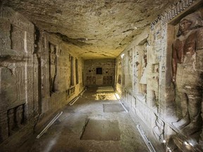 This picture taken on December 15, 2018 shows a general view of a newly-discovered tomb belonging to the high priest "Wahtye" who served during the fifth dynasty reign of King Neferirkare (between 2500-2300 BC), at the Saqqara necropolis, 30 kilometres south of the Egyptian capital Cairo.