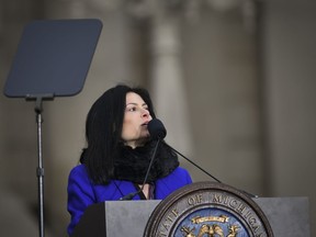 Michigan Attorney General Dana Nessel speaks Monday, Jan. 1, 2019, after being sworn-in on inauguration day at the State Capitol in Lansing, Tuesday, Jan. 1, 2019.