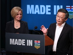 Premier Rachel Notley and Dr. Columba Yeung, chairman and CEO with Value Creation Inc., spoke during a Calgary press conference announcing more investment in upgrading and refining of oil within the province.