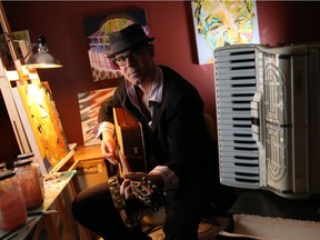 Pet'o Joch, singer-songwriter and guitarist with Eastern European folk-punk band Total Gadjos, was photographed in his Calgary music and art studio.