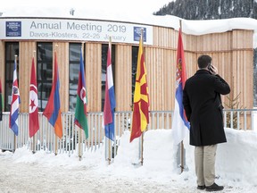 Outside the Congress Center at the start of the World Economic Forum in Davos.