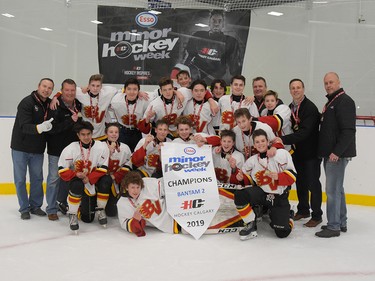 Winning the Bantam 2 division during Esso Minor Hockey Week were the Bow Valley 2 Flames. Cory Harding Photography