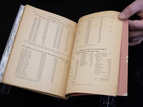 Michael Kent, curator of the Jacob M. Lowy collection, displays the German language book "Statistics, Media and Organizations of Jewry in the United States and Canada," Wednesday Jan. 23, 2019 in Ottawa. The book, once owned by Adolf Hitler, has been acquired by Library and Archives Canada.