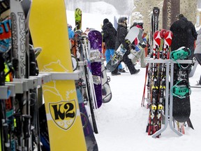 Racks hold skis and snowboards at the base of Mont Tremblant, Que. on Friday January 24, 2014.CRAIG GLOVER/The London Free Press/QMI AGENCY