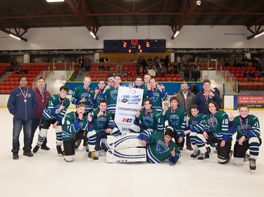Midget 4 Red division champions at the 2019 Esso Minor Hockey Week were the Glenlake Hawks 4 Blue. Cory Harding Photography