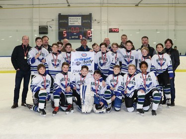 Winning the Pee Wee 1 South division during Esso Minor Hockey Week were the Glenlake Hawks 1 Green. Cory Harding Photography