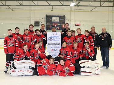 The Trails West Wolves 3 were the Pee Wee 3 South champions of Esso Minor Hockey Week in 2019. Cory Harding Photography