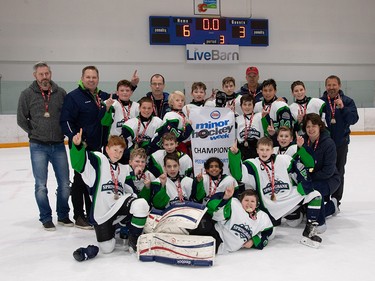 Springbank 5 Blue prevailed in the Pee Wee 5 North division of the 2019 Esso Minor Hockey Week. Cory Harding Photography