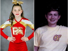 Police are searching for 12-year-olds Rhianna Pelletier, left, and Nicolas Givotkoff, last seen in Airdrie around 9 p.m. on Monday, Jan. 14, 2018. It is believed the pair are trying to reach Radium, B.C.