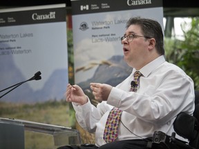 Calgary MP Kent Hehr announces $20.9-million in funding for the Waterton Lakes National Park Kenow wildfire recovery on Friday, Jan. 25, 2019. (Zach Laing / Postmedia Network)