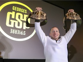 Georges St-Pierre announces his retirement from UFC mixed martial arts competition at a press conference in Montreal Feb. 22, 2019.