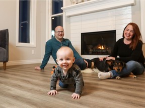 Dax Jestin-Vincent, 8 months, is excited to explore his new home and community in Belmont with his mom Shayley and dad Dan.