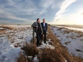 Chris Plosz, president, and Robert Ollerenshaw, executive chairman of Section23 Developments, stand on what will become the community of Rangeview.