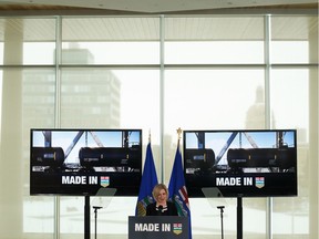 Premier Rachel Notley speaks about the Alberta government's rail deal between Canadian Pacific Railway, Canadian National Railway and the Government of Alberta to move more oil by rail during a press conference  in Edmonton, on Tuesday, Feb. 19, 2019. Photo by Ian Kucerak/Postmedia