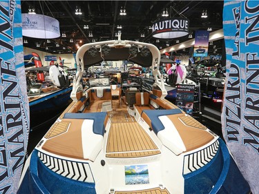One of the luxury boats at the Calgary Boat and Outdoors Show was photographed at the BMO Centre on Thursday February 7, 2019. The show continues through the weekend.