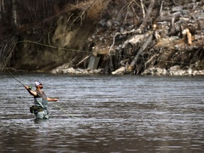 Fishing the Bow River in Calgary on April 5, 2017.