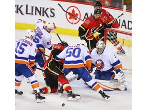 Calgary Flames are having a tough times scoring on home ice. Flames lose 5-2 to the New York Islanders during NHL hockey at the Scotiabank Saddledome in Calgary on Sunday, March 11, 2018. Al Charest/Postmedia