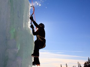 An ice climber at the Happy Valley Adventure Center at Big White. Courtesy, Andrew Penner