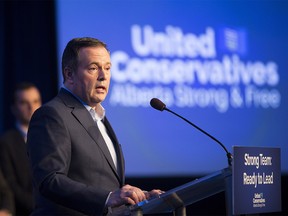 Jason Kenney speaks to the media at the conclusion of the election readiness convention on Sunday, Feb. 17, 2019, in Edmonton.