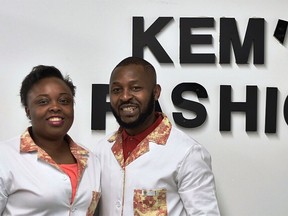 Marlyse Kouembi and her husband, Thierry, founders of Kem's Fashions. Supplied photo, for David Parker column.  February 2019