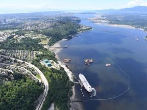 A aerial view of Kinder Morgan's Trans Mountain marine terminal, in Burnaby, B.C., is shown on May 29, 2018.