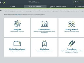 The new Alberta Health Services personal medical records access screen.