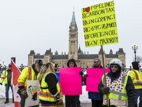 Pro-pipeline supporters arrived in a convoy from Alberta and other parts of the country for the second day to protest against the Liberal government on Parliament Hill in Ottawa on Wednesday Feb 20, 2019.