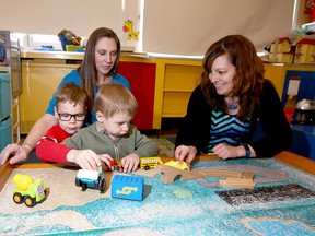 Luka, left, and Kai Ellis and their mom Karyn Ahern pictured with Christine Reynolds, right, owner of Creative Discoveries Nursery, at Rosscarrock School on Friday, Feb. 8, 2019.