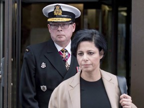 Vice-Admiral Mark Norman follows his lawyer Marie Henein as they leave the courthouse in Ottawa following his first appearance for his trial for breach of trust, on Tuesday, April 10, 2018.