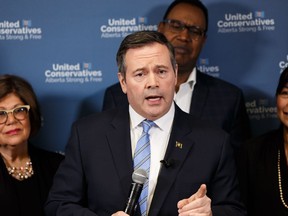 UCP leader Jason Kenney speaks at a Feb. 26, 2019, news conference.