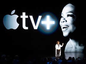 Oprah Winfrey speaks during an event launching Apple tv+ at Apple headquarters on March 25, 2019, in Cupertino, California.