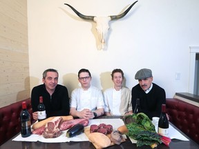 From left; Chefs Dominique Moussu, Jackson Miller, Dhranay Martin and owner Gilles Brassart with Le Petit Boeuf.  Gavin Young/Postmedia