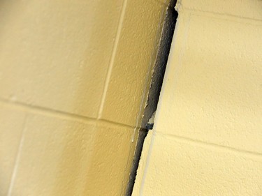 A widening crack between two cinder block walls at the Foundations for the Future Academy's high school in Montgomery shows the extent of the many structural failures throughout the buildings. Despite long standing government funding announcements they have yet to be repaired. The school was photographed on Thursday February 28, 2019.