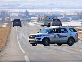 RCMP closed a section of highway 817 south of Strathmore to investigate a suspicious death on Sunday March 17, 2019. 
Gavin Young/Postmedia