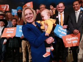 Premier Rachel Notley holds 11 month old Elamin Akabayan during a rally at the National Music Centre in Calgary on Tuesday March 19, 2019 after calling the Alberta provincial election for April 16.