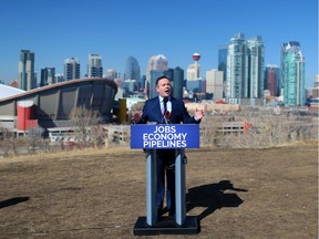 UCP leader Jason Kenney makes a campaign announcement on Scotsman's Hill in Calgary on Thursday March 21, 2019.